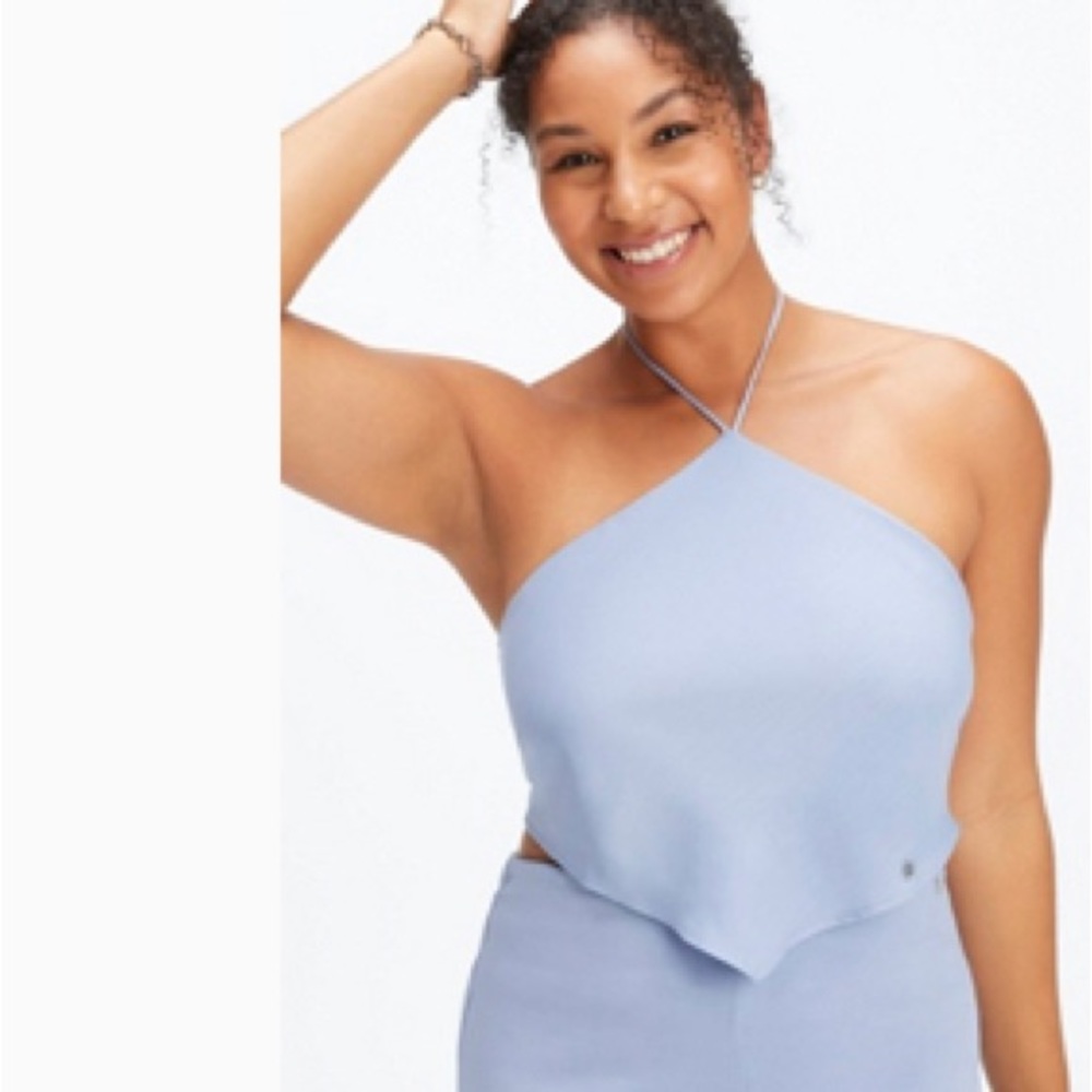 Fabletics scarf halter top in light blue